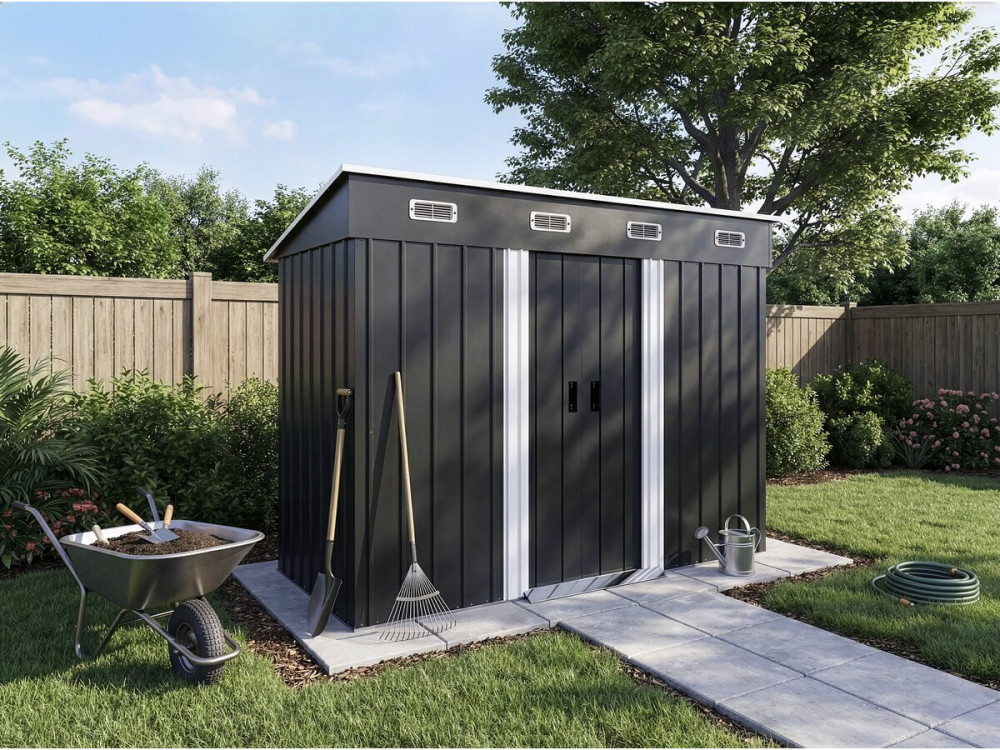 Denver" single-slope metal garden shed - 3.32 m² - Grey