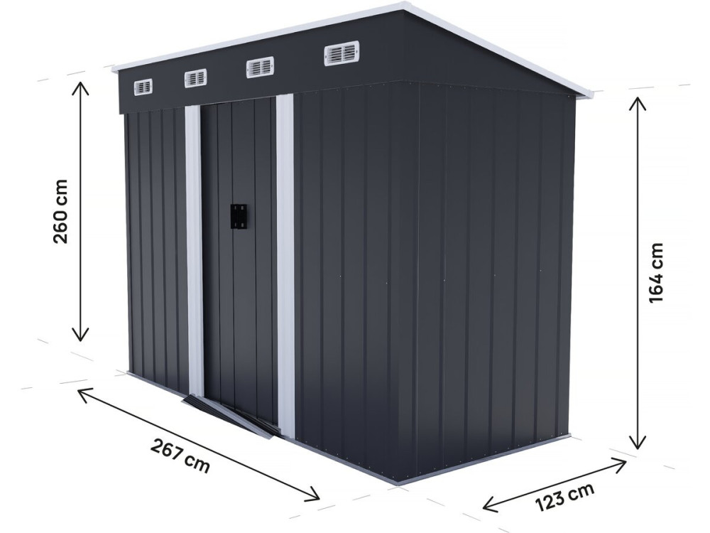 Denver" single-slope metal garden shed - 3.32 m² - Grey