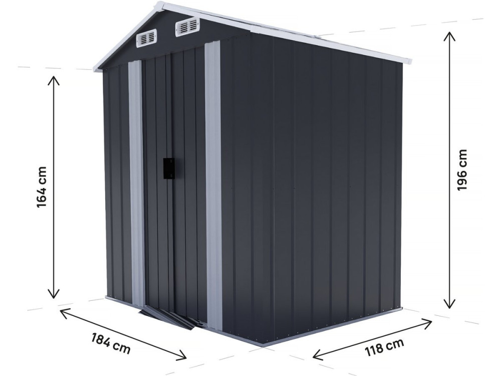 Metal garden shed with sliding door "Boston" - 2,17 m² - Grey