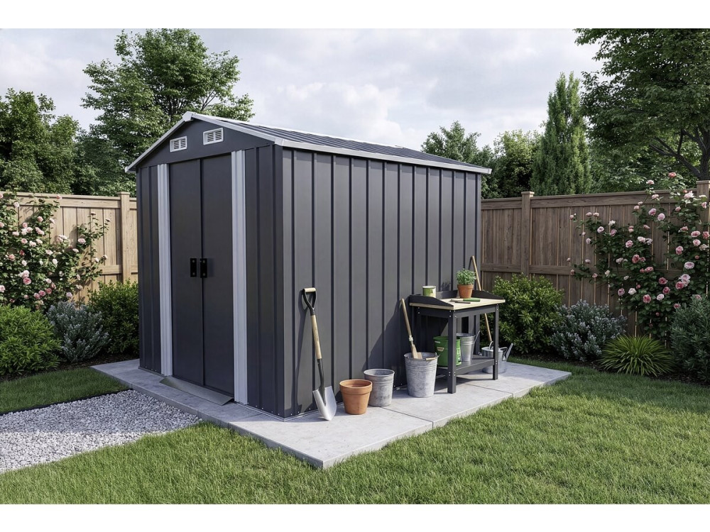 Metal garden shed with sliding doors "Boston" - 4.12 m² - Grey