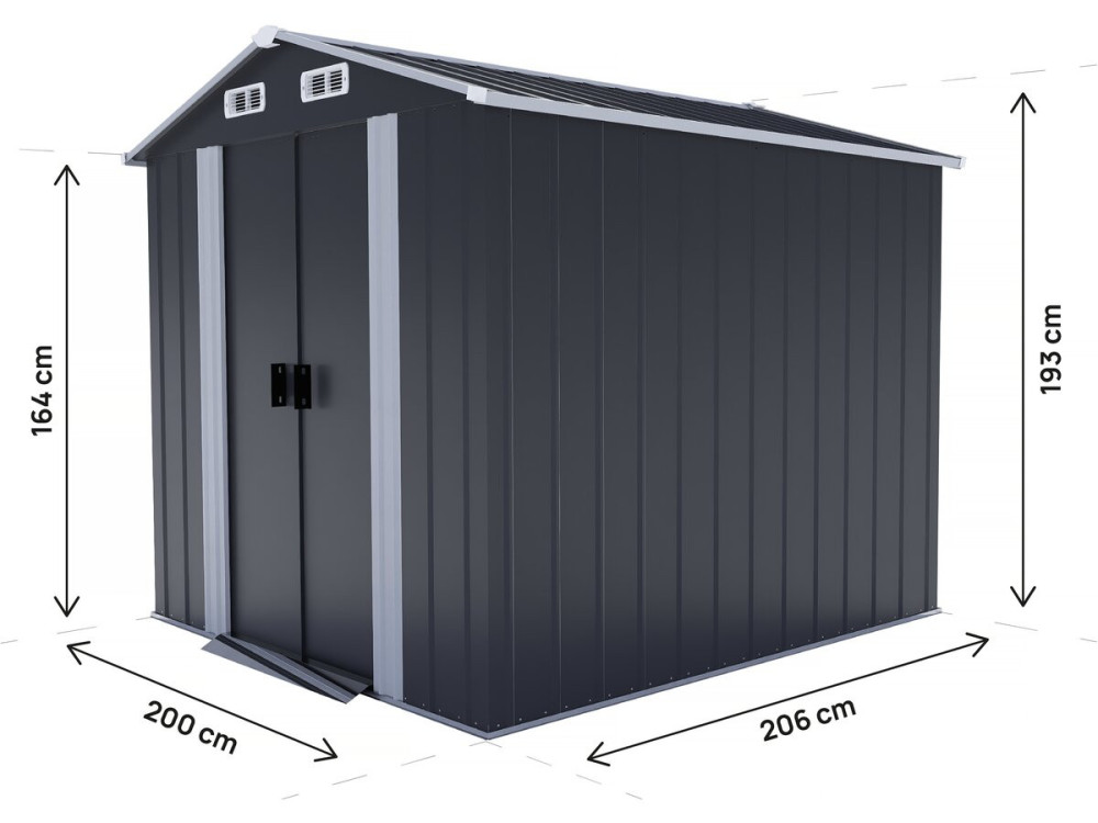 Metal garden shed with sliding doors "Boston" - 4.12 m² - Grey