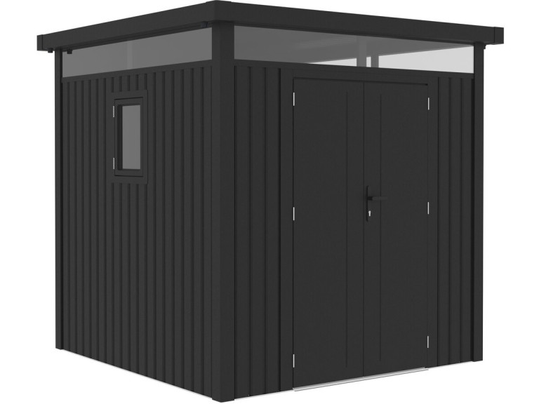 "Lexinton" Premium Metal Garden Shed with Flat Roof and Swing Door - 5.29 m² - Gray