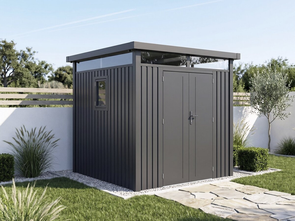 "Lexinton" Premium Metal Garden Shed with Flat Roof and Swing Door - 5.29 m² - Gray