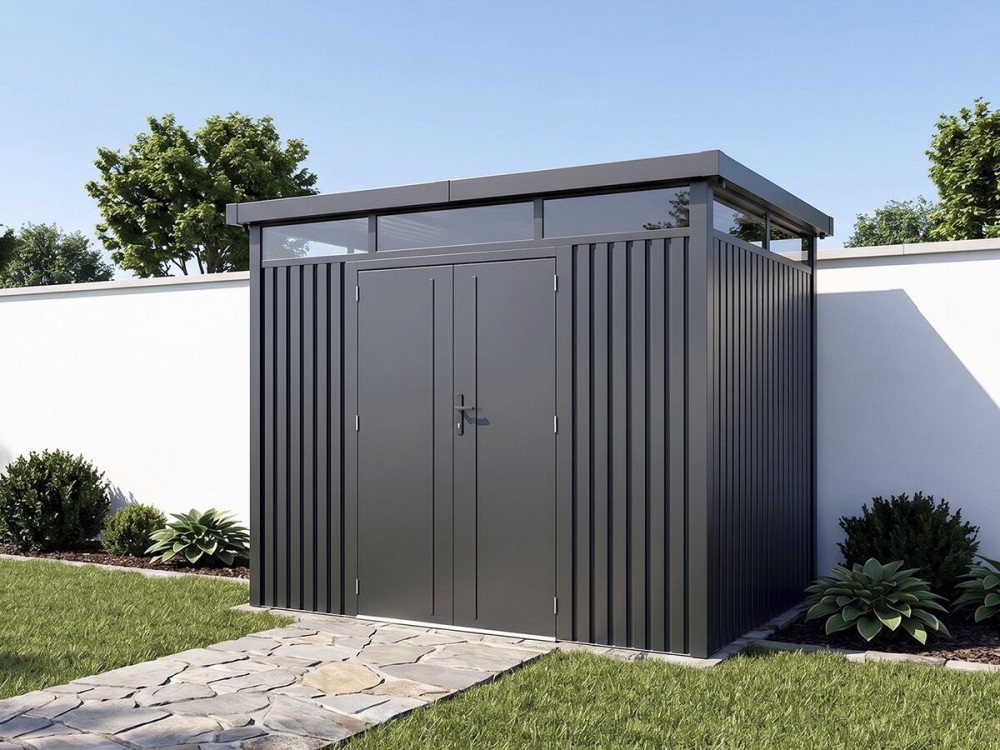 "Lexinton" Premium Metal Garden Shed with Flat Roof and Swing Door - 6.76 m² - Gray