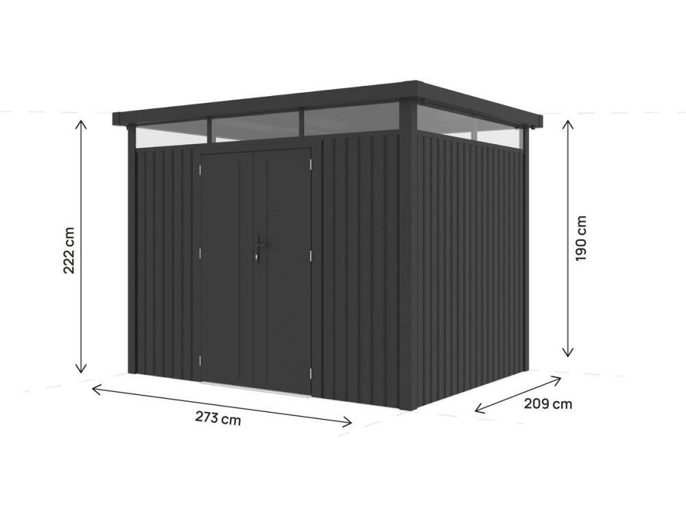 "Lexinton" Premium Metal Garden Shed with Flat Roof and Swing Door - 6.76 m² - Gray