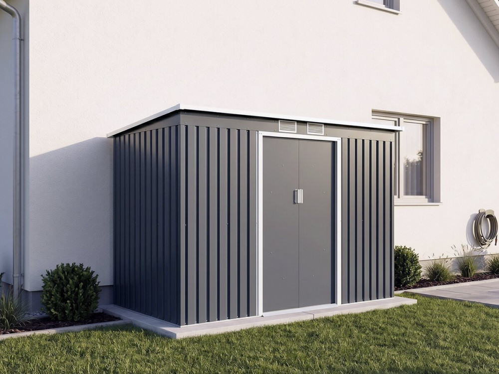 "Orlando" Metal Garden Shed with Single-Slope Roof - 3.64 m² - Gray