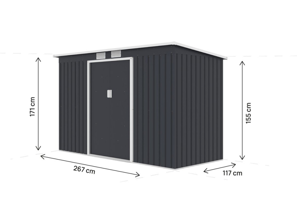 "Orlando" Metal Garden Shed with Single-Slope Roof - 3.64 m² - Gray