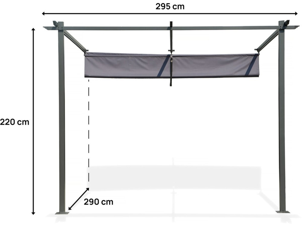 Lean-to pergola with retractable roof - 3 x 3 m - Anthracite grey