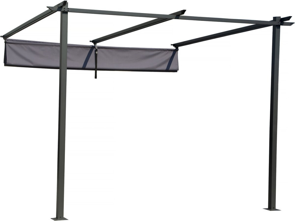 Lean-to pergola with retractable roof - 3 x 3 m - Anthracite grey