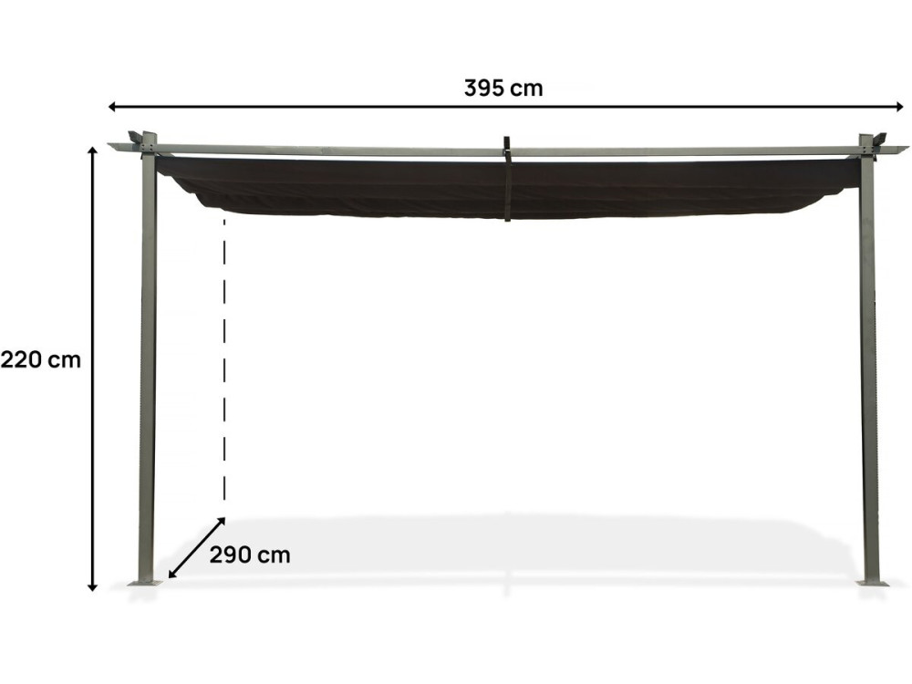 Metal lean-to pergola with retractable roof - 3 x 4 m - Anthracite grey