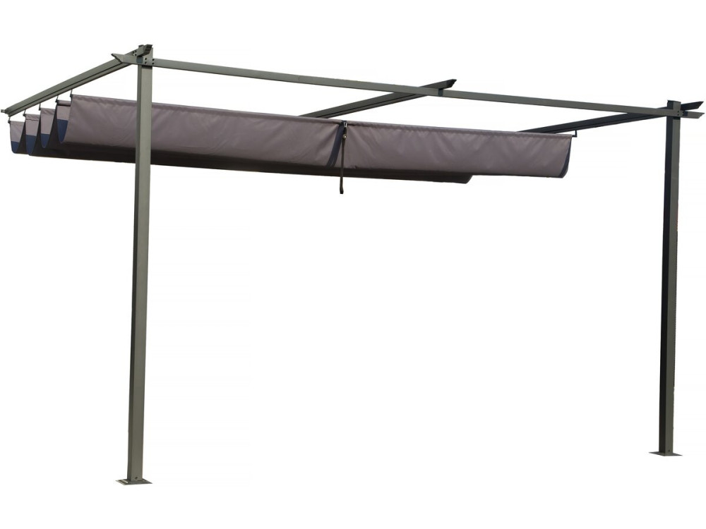 Metal lean-to pergola with retractable roof - 3 x 4 m - Anthracite grey