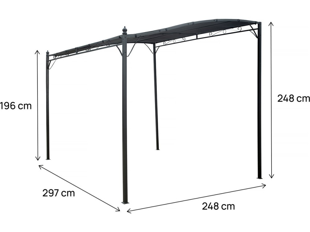 Metal lean-to pergola - 3 x 2.5 m - Grey