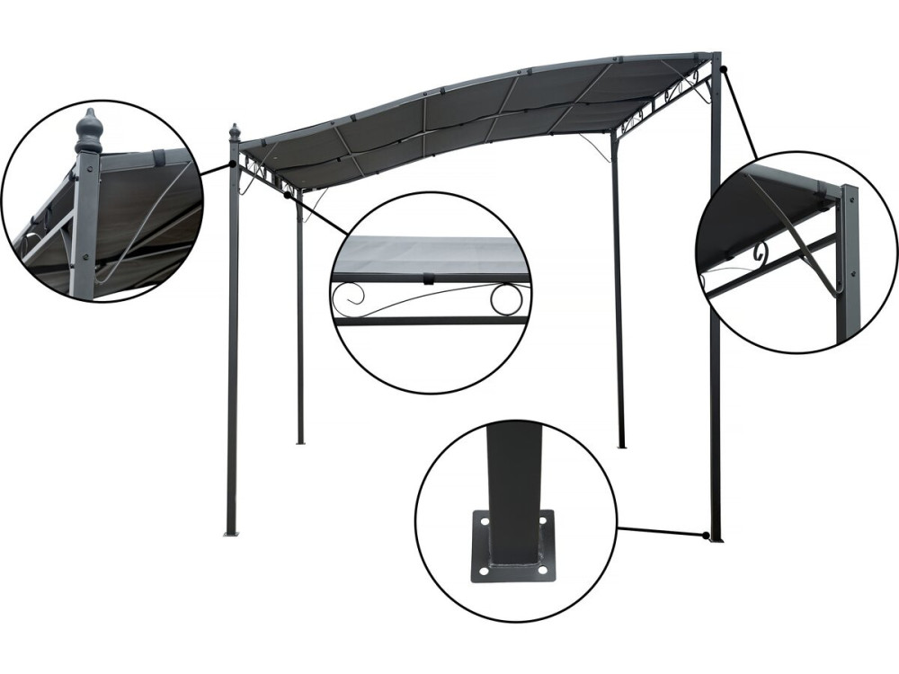 Metal lean-to pergola - 3 x 2.5 m - Grey