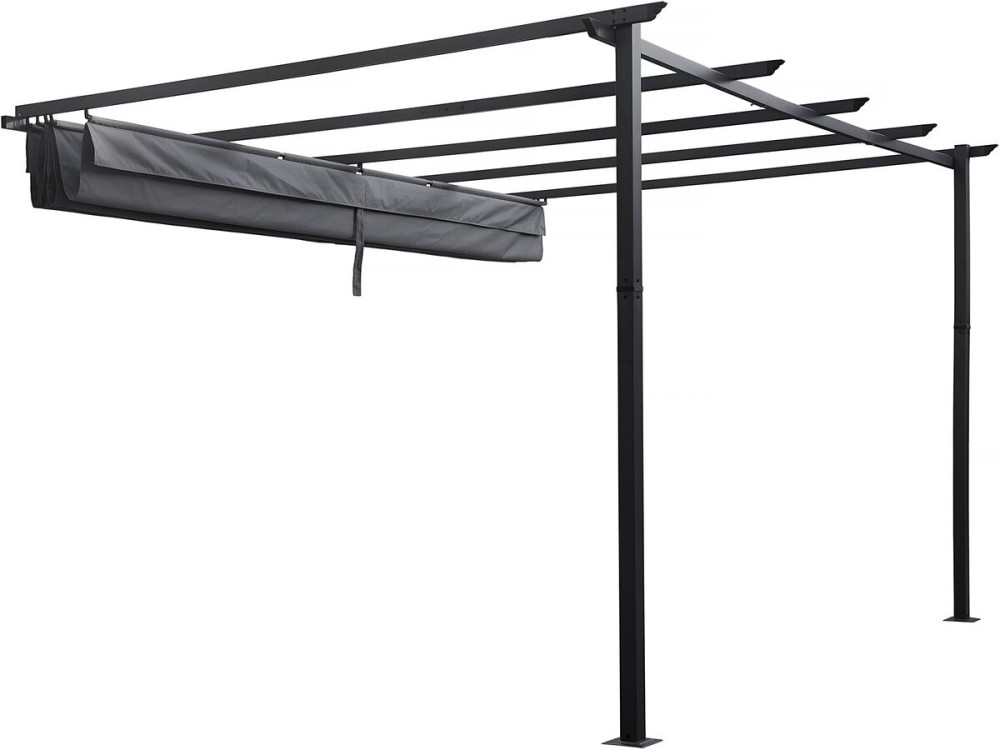 Aluminium lean-to pergola with retractable roof - 3 x 4 m - Grey