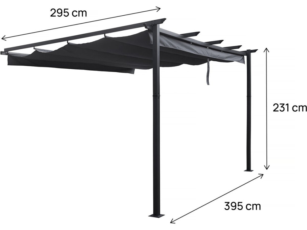 Aluminium lean-to pergola with retractable roof - 3 x 4 m - Grey