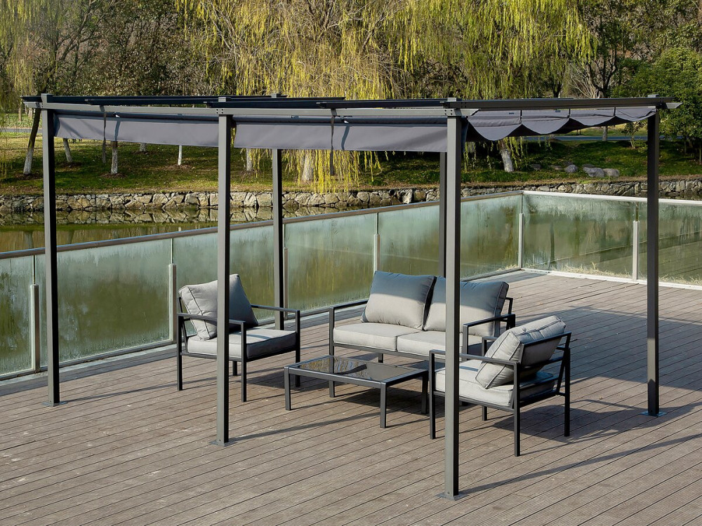 Metal pergola with retractable roof - 3 x 6 m - Anthracite