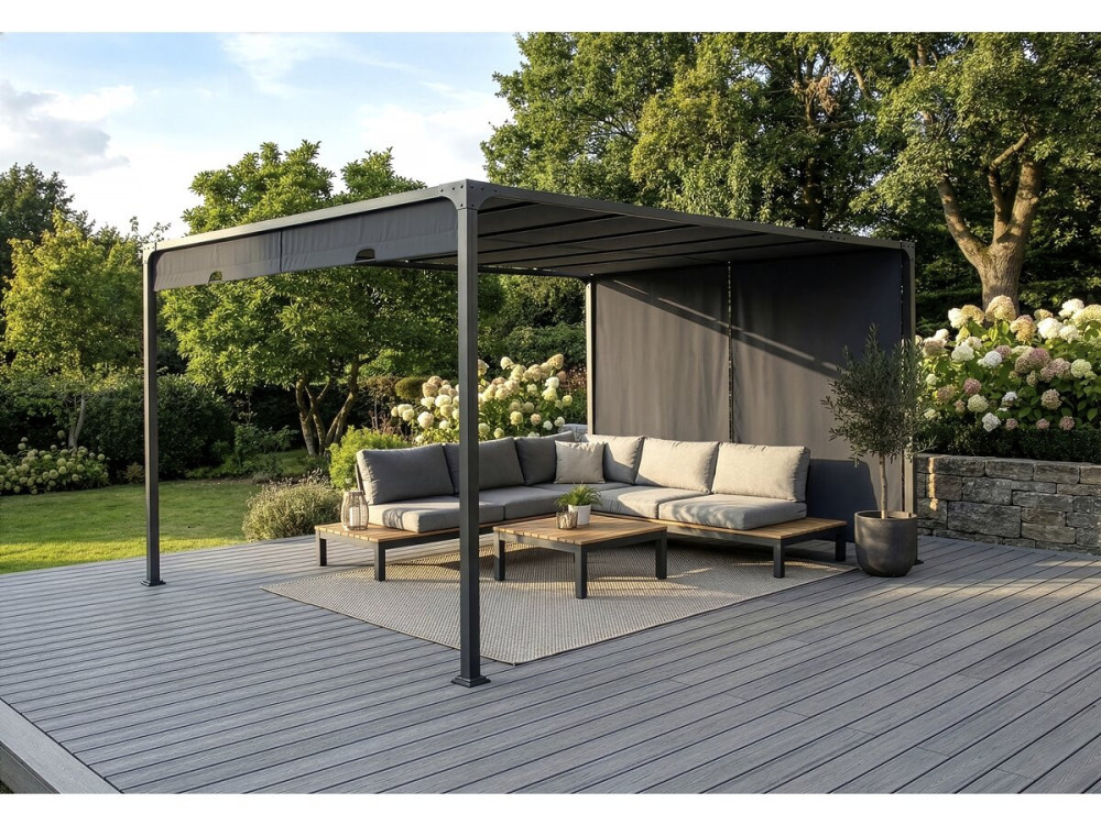 Pergola with sliding metal roof "Courtenay" - 3 x 4 m - Grey