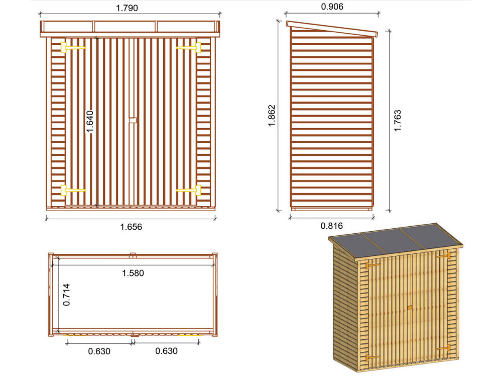 Wooden Garden shed "Lipki" -  5'10" x 2'11" x 5'9" / 6'1" - 5.31 ft² - 0.5"in- with a floor