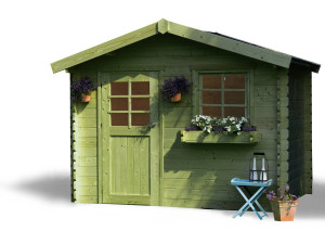 Sologne" wooden garden shed - Impregnated model (green) - 8.88 m² - 2.98 x 2.98 x 2.39 m - 28 mm