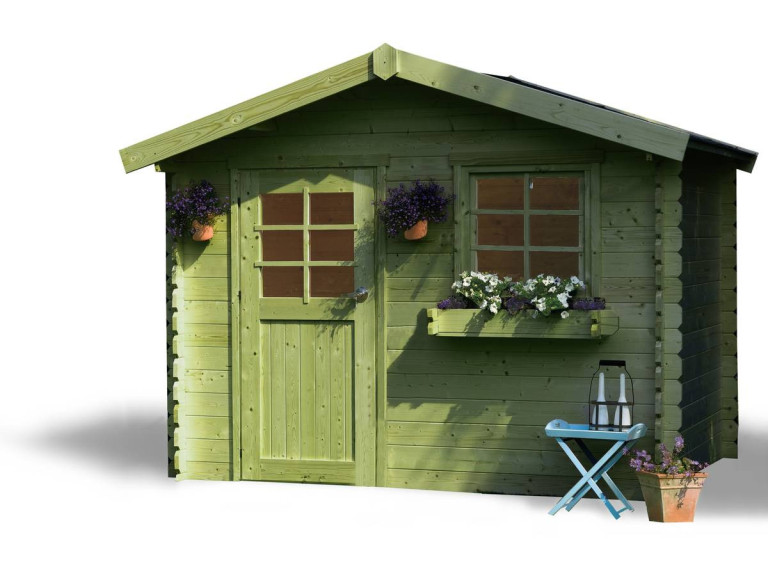 Sologne" wooden garden shed - Impregnated model (green) - 8.88 m² - 2.98 x 2.98 x 2.39 m - 28 mm