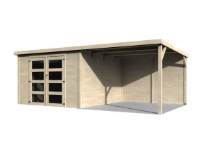 Delices" wooden garden shed with extension - 17.44 m² - 5.71 x 3.05 x 2.02 m - 28 mm