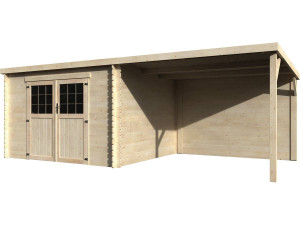 Eden" wooden garden shed with extension - 18.02 m² - 6.05 x 2.98 x 2.09 m - 28 mm