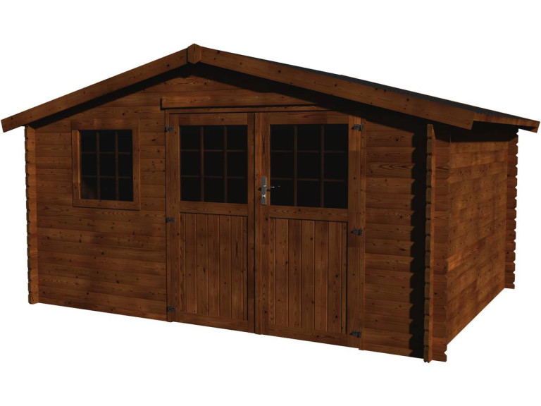 Vallauris" wooden garden shed - 15.84 m² - 3.98 x 3.98 x 2.29 m - 34 mm - Brown finish