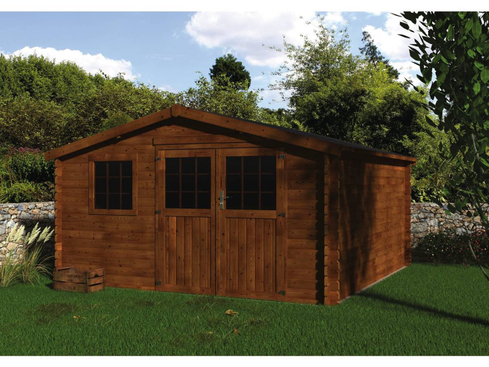 Vallauris" wooden garden shed - 15.84 m² - 3.98 x 3.98 x 2.29 m - 34 mm - Brown finish