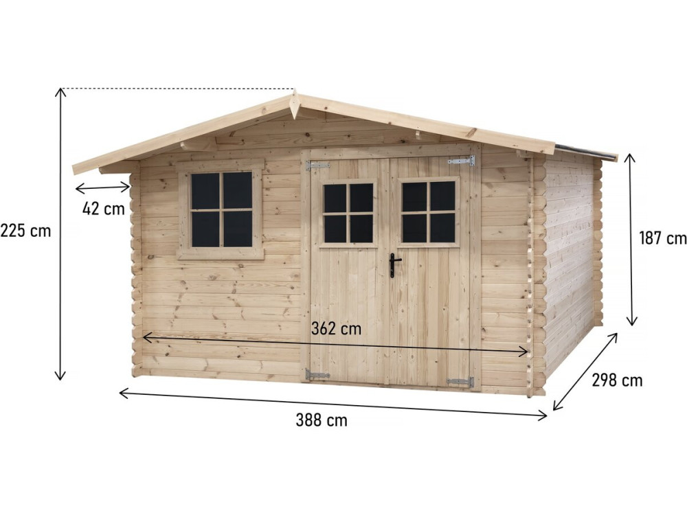 Wooden garden shed 14m² "Oz" - 388 x 298 x 225 cm - 28 mm