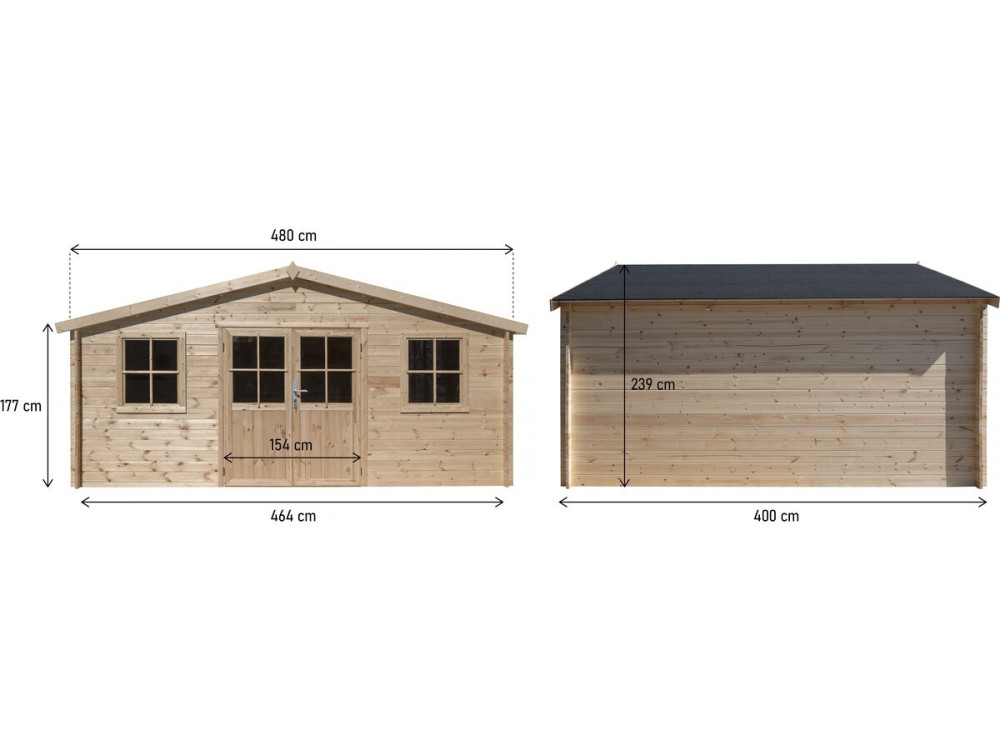 Alex" wooden garden shed - 20.20 m² - 4.80 x 4.00 x 2.39 m - 28 mm