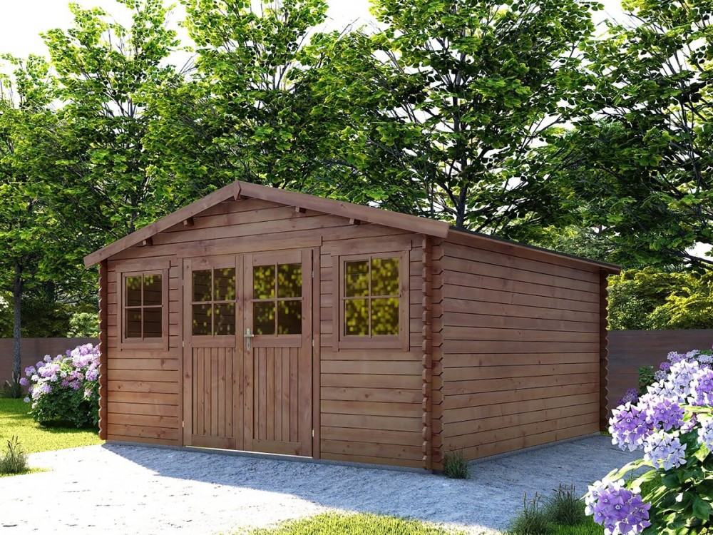 Lormont" brown autoclave-treated wooden garden shed - 21.2 m² - 28 mm