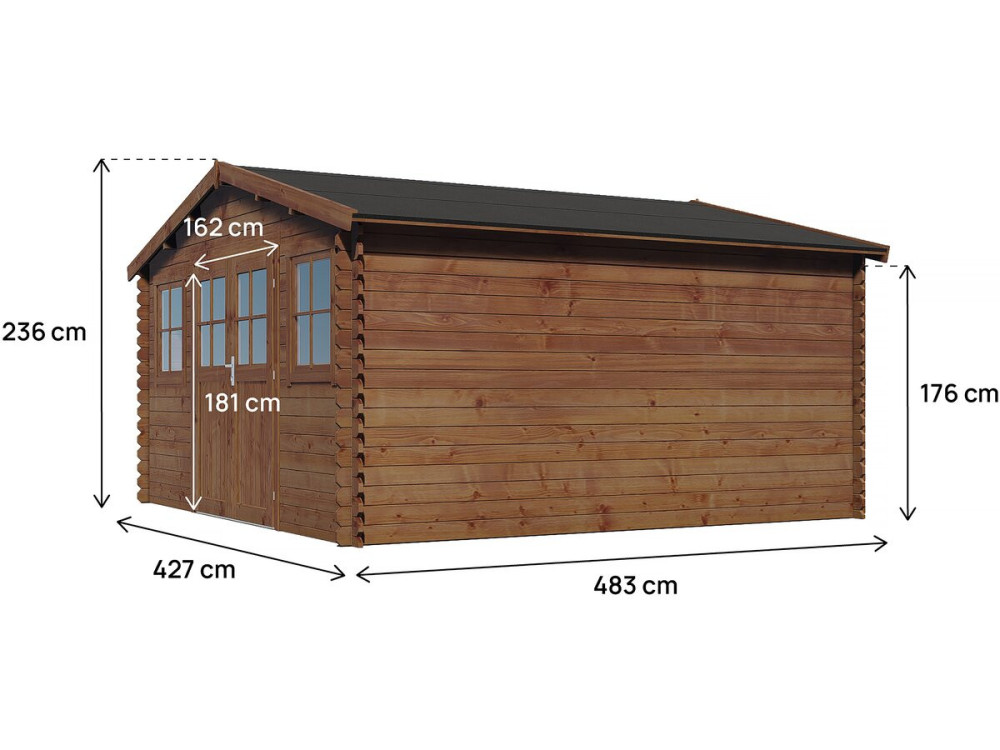 Lormont" brown autoclave-treated wooden garden shed - 21.2 m² - 28 mm