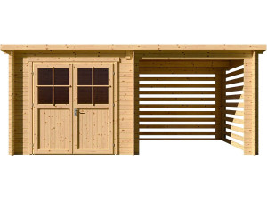 Wooden garden shed with lean-to "Aureval" - 11m² - 2.24 x 5.01 x 2.07 m - 28 mm