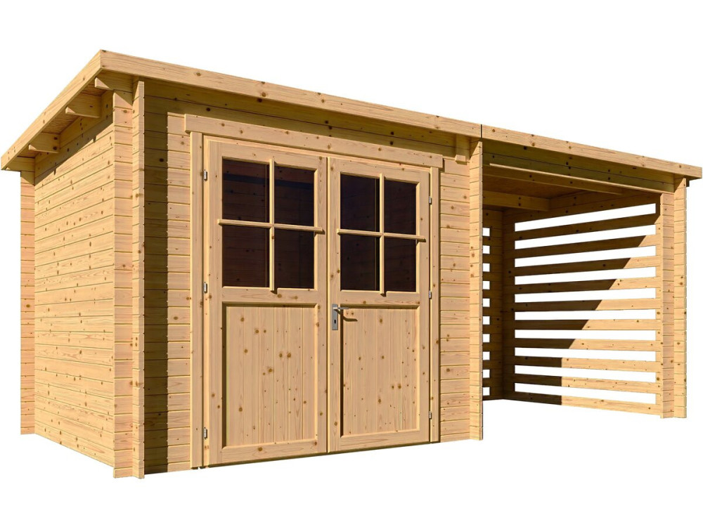 Wooden garden shed with lean-to "Aureval" - 11m² - 2.24 x 5.01 x 2.07 m - 28 mm