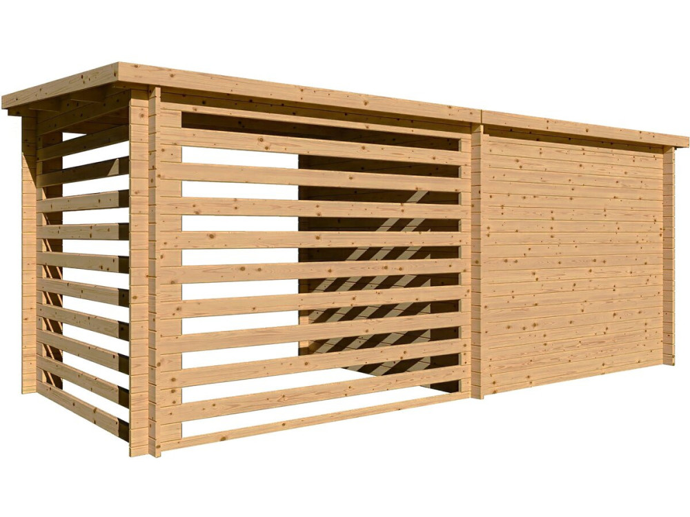 Wooden garden shed with lean-to "Aureval" - 11m² - 2.24 x 5.01 x 2.07 m - 28 mm