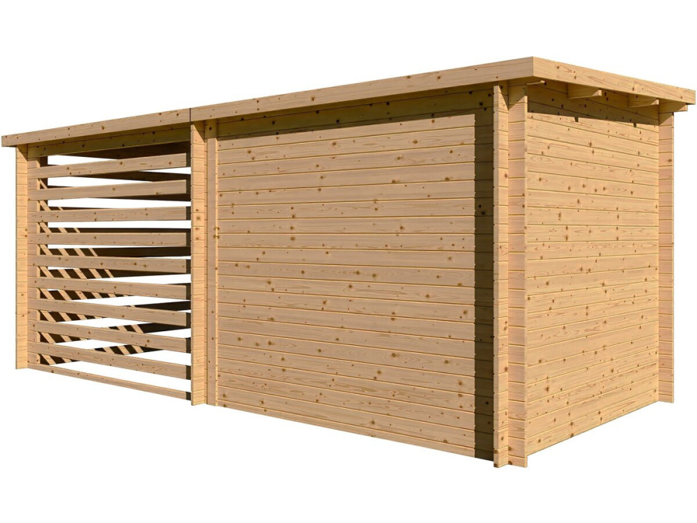 Wooden garden shed with lean-to "Aureval" - 11m² - 2.24 x 5.01 x 2.07 m - 28 mm