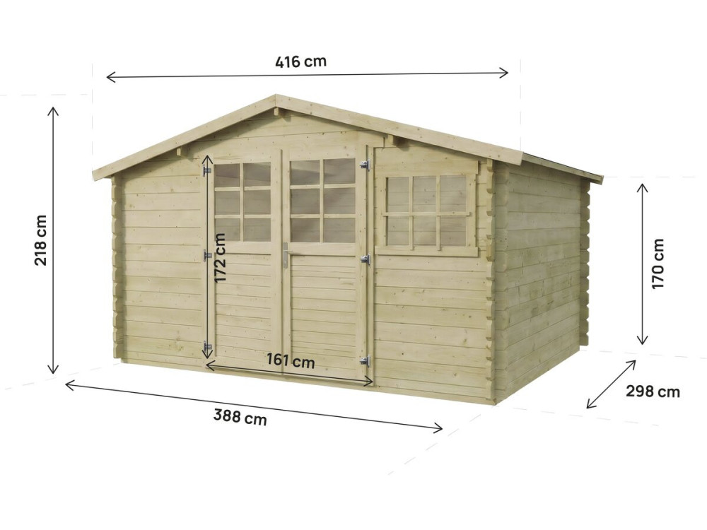 Belmont" autoclave-treated wooden garden shed - 12.53 m² - 34 mm