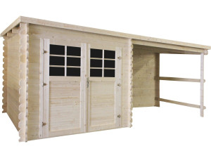 Montval" wooden garden shed with awning - 14 m² - 28 mm