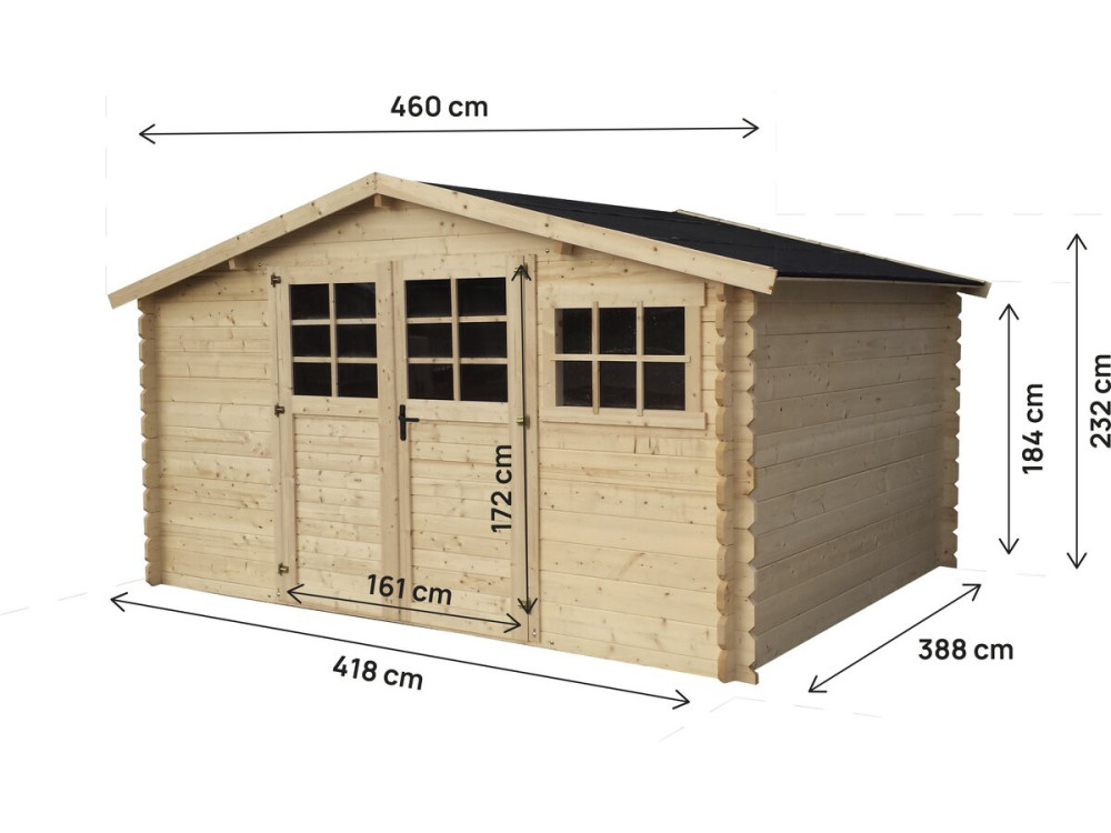 Rocval" wooden garden shed - 456 x 425 x 232 cm - 19.42 m² - 28 mm