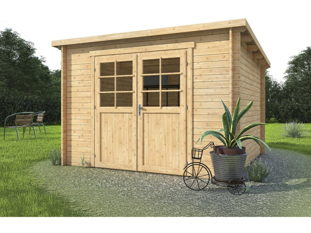 Rowan" single-slope wooden garden shed - 9.5 m² - 28 mm - Beige