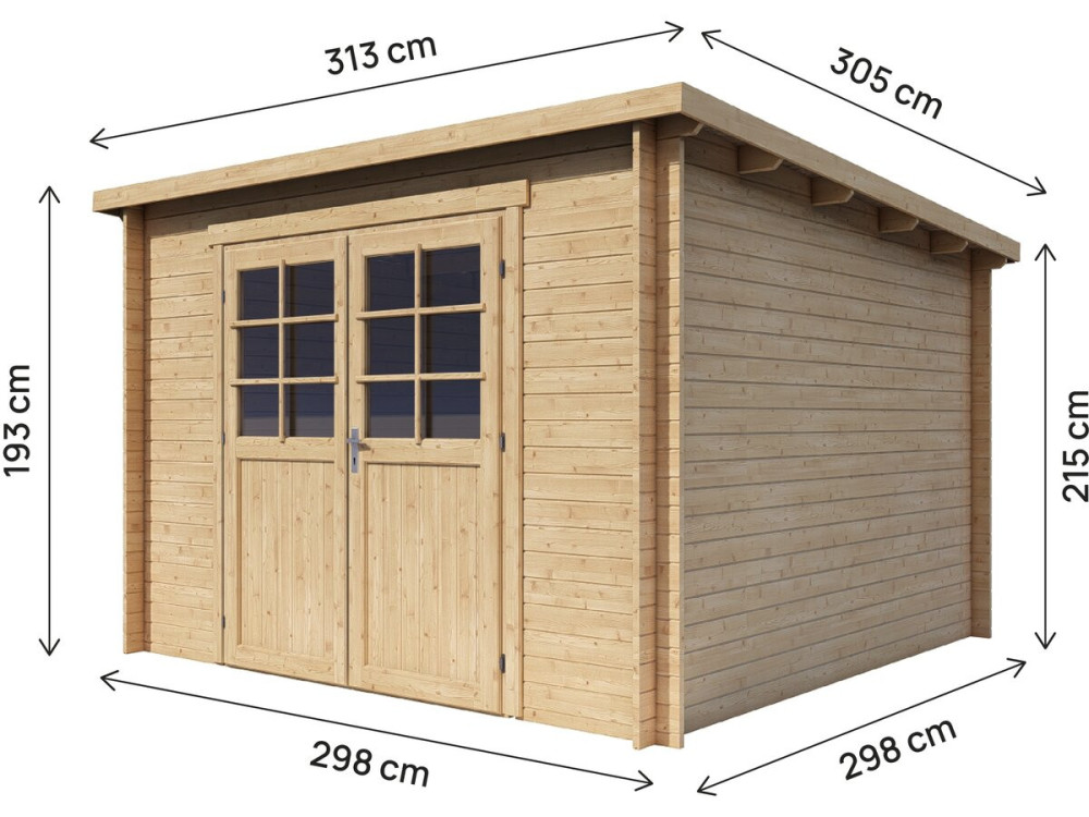 Rowan" single-slope wooden garden shed - 9.5 m² - 28 mm - Beige