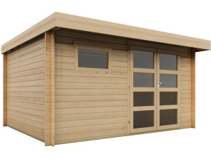 Oak" wooden garden shed with flat roof - 13.1 m² - 28 mm - Beige