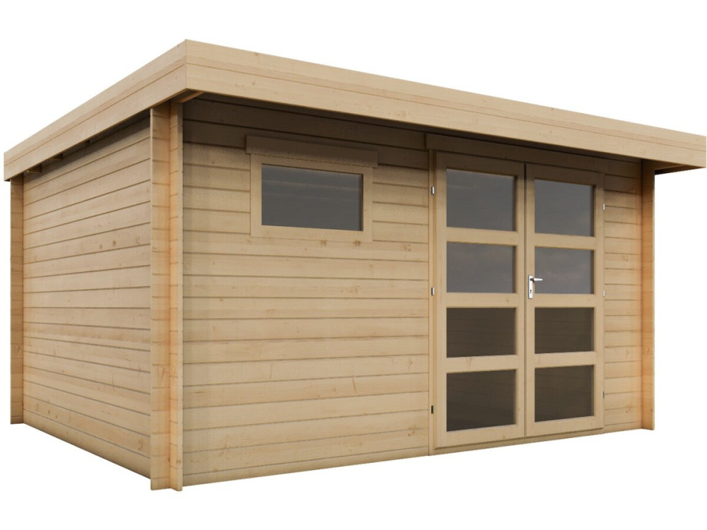 Oak" wooden garden shed with flat roof - 13.1 m² - 28 mm - Beige
