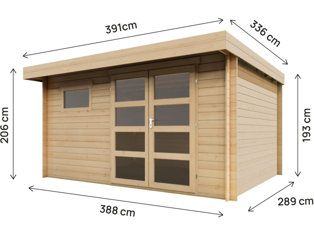 Oak" wooden garden shed with flat roof - 13.1 m² - 28 mm - Beige