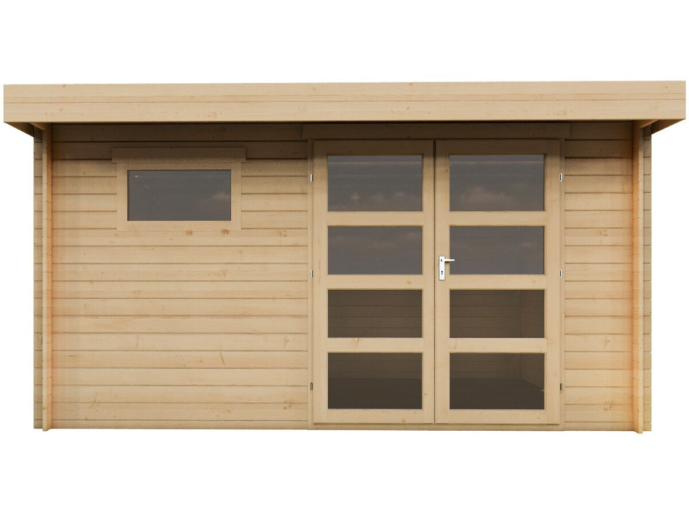 Oak" wooden garden shed with flat roof - 13.1 m² - 28 mm - Beige