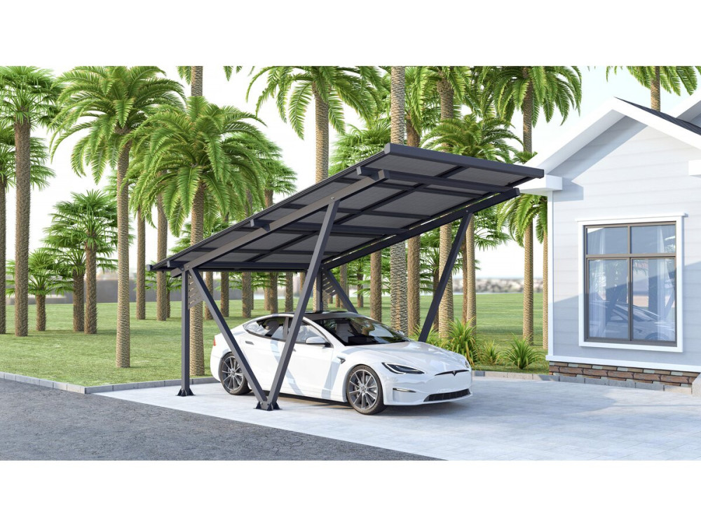 Solar carport with photovoltaic panels - 366 x 575 x 366 cm - Grey - 4.1 kW