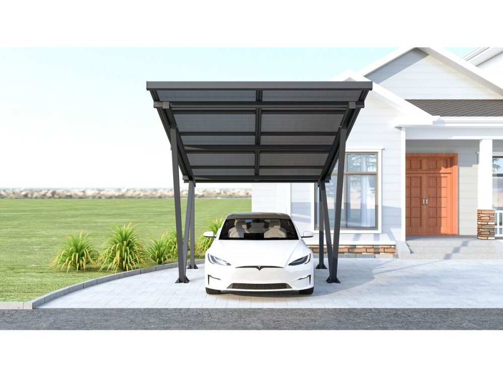 Solar carport with photovoltaic panels - 366 x 575 x 366 cm - Grey - 4.1 kW