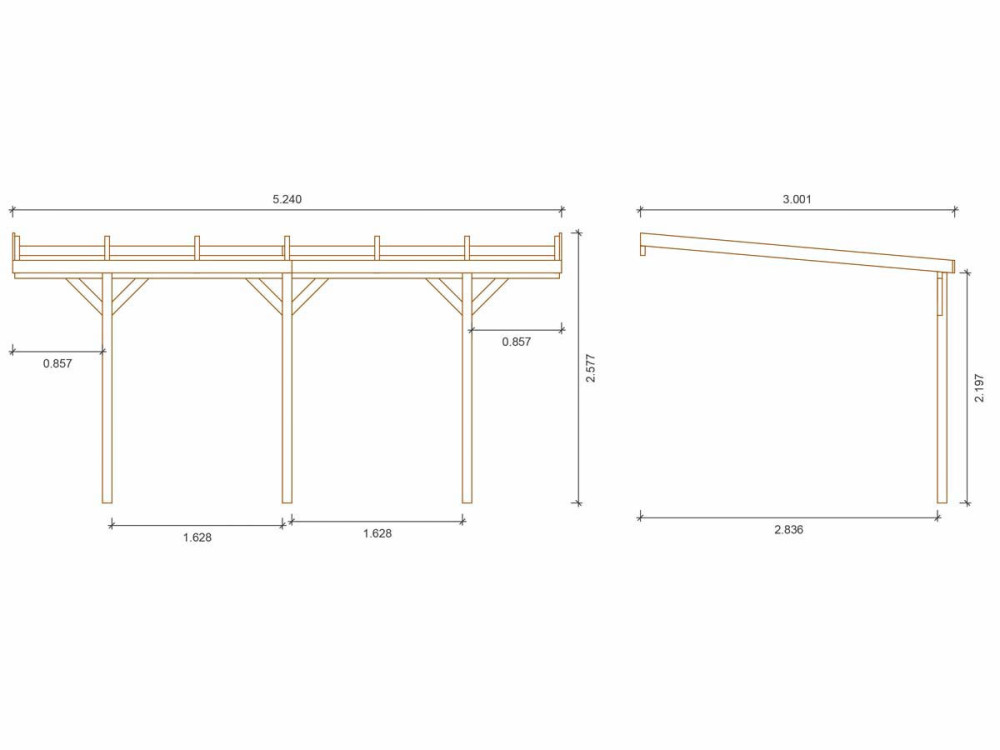 Wooden lean-to carport "Solar 2" - 300 x 454 x 245 cm