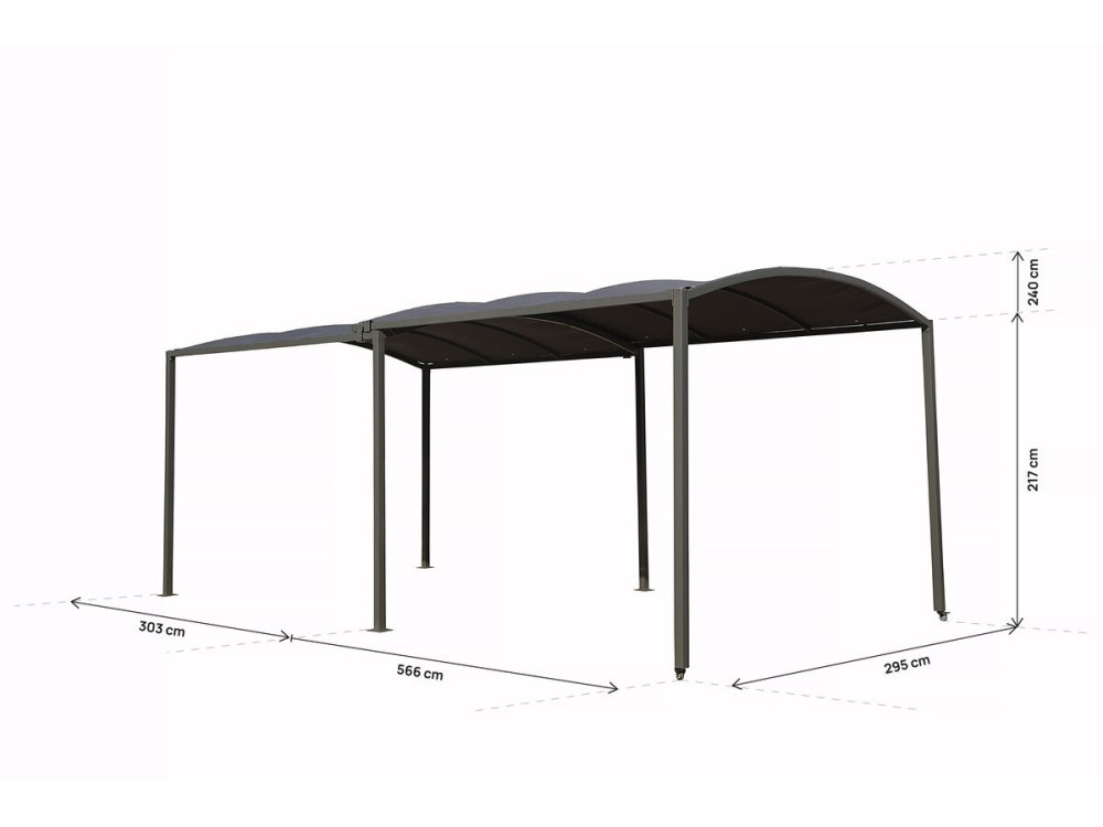 Extendable metal carport "Mathis" - 303/566 x 295 x 240 cm - Anthracite