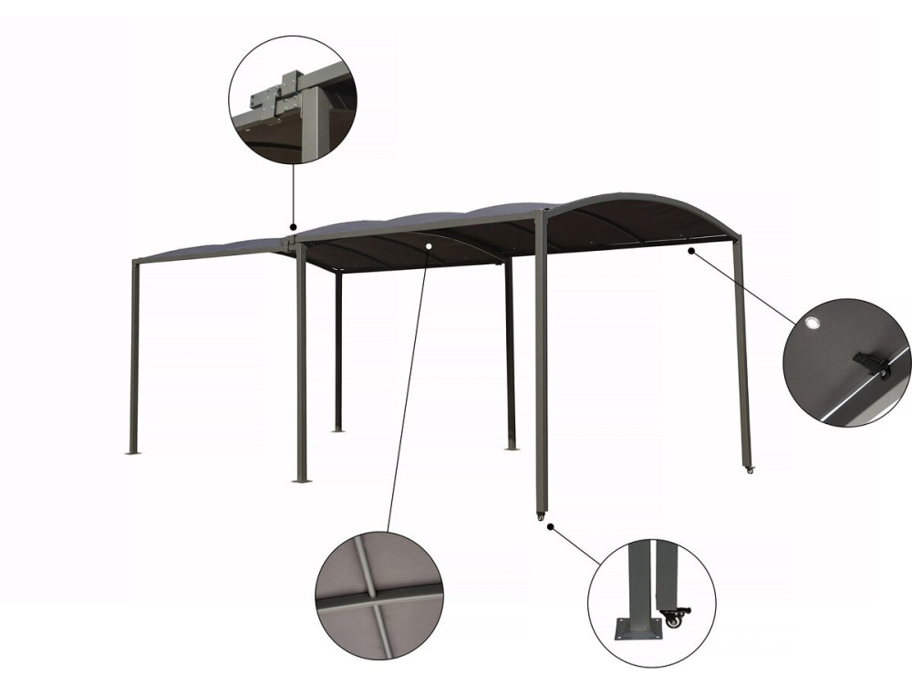 Extendable metal carport "Mathis" - 303/566 x 295 x 240 cm - Anthracite
